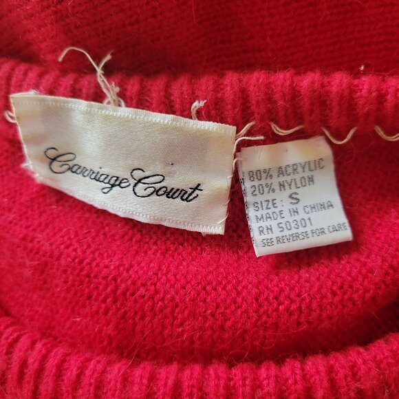 Vintage Carriage Court Red Embellished Sweater With Floral Applique & Sequins S - Picture 5 of 7